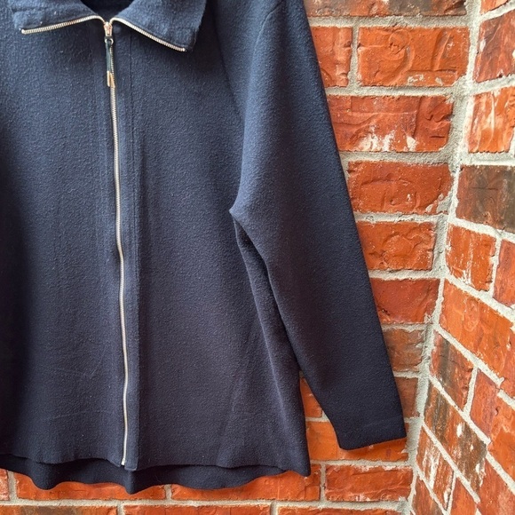 Soft Surroundings Womens 1X Navy Blue Soft Full Zip Collared Sweater Minmalist - Picture 3 of 9